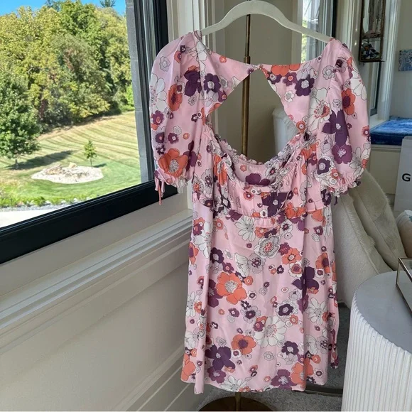 For Love and Lemons Magnolia Mini Dress- groovy pink floral mini dress - Picture 5 of 7